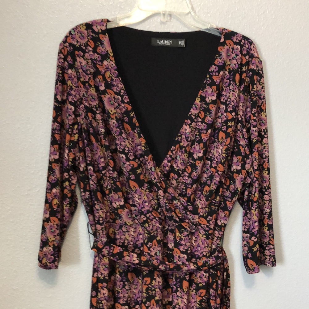 Lauren CARLYNA Ralph Lauren Woman's16W jersey 3/4 Sleeve day dress purple floral - Picture 3 of 16